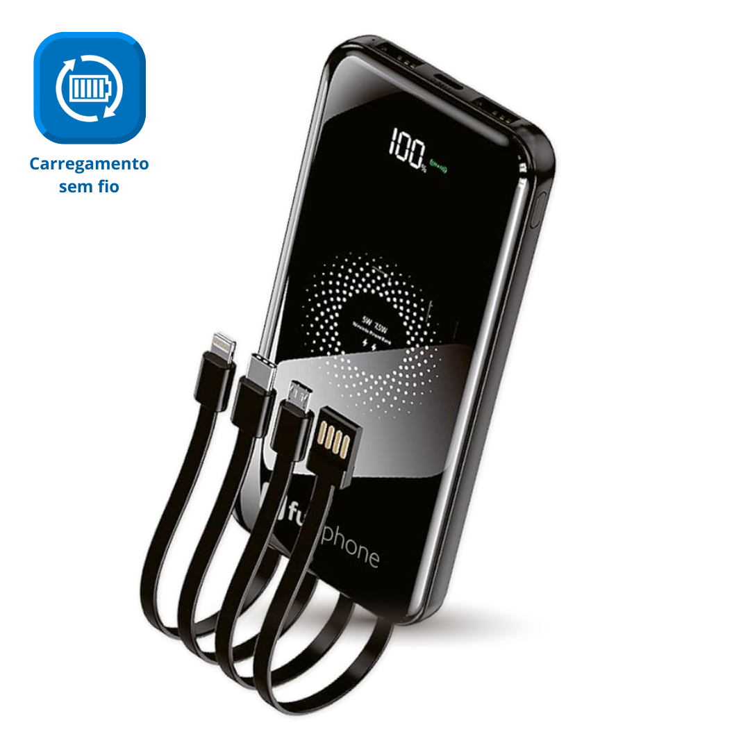 Power Bank HS-920-1 Power Bank 10.000 mAh FF-920/HS-920 com cabos integrados e carregamento sem fio - FullPhone - Imagem 1